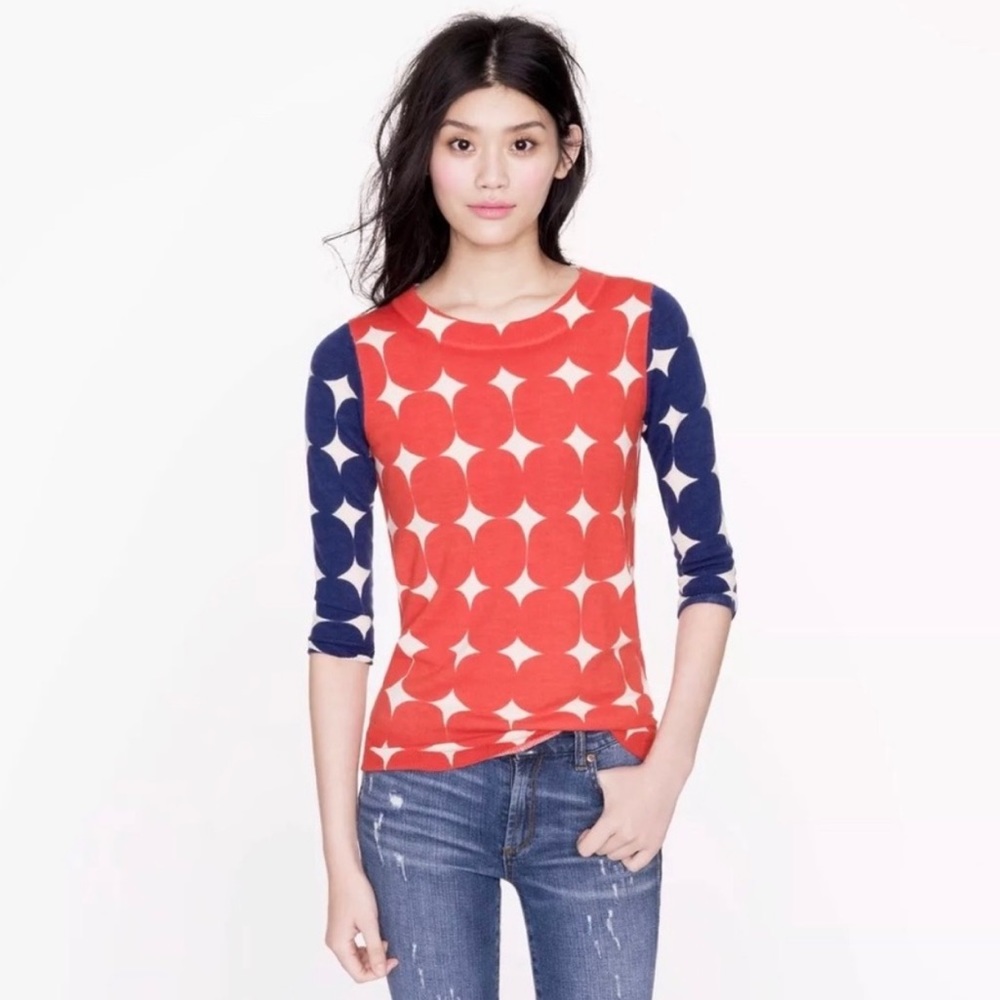 J. Crew Optic Dot Tippi Sweater Size XS 3/4 Sleeve